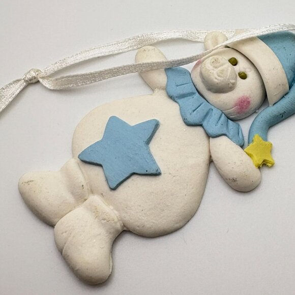 Vintage Sleepy Polar Bear Christmas Tree Ornament With Star Design - Picture 4 of 6